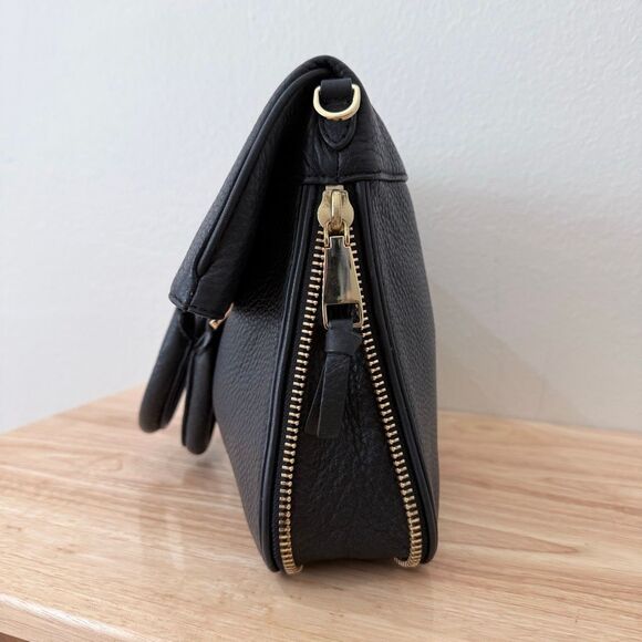 Tory Burch Fleming Two Way Pebbled Black Leather Shoulder Bag Purse Gold Hardwar - Picture 2 of 11